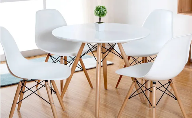 Bộ bàn ghế phòng khách thông minh Eames tròn và DSW tinh giản