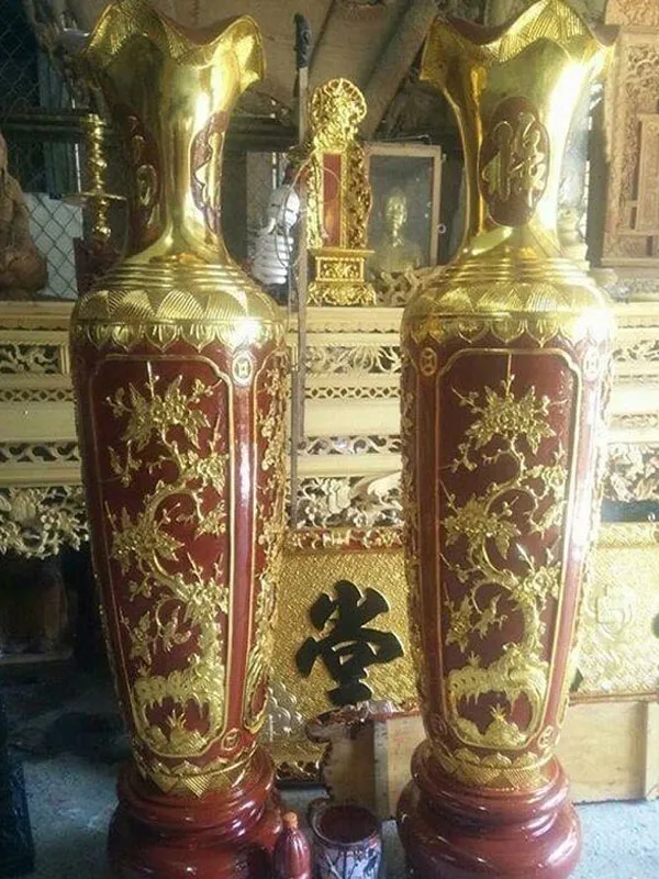 Mẫu lục bình gỗ mít 1m6 được chạm khắc tinh xảo mang lại vẻ đẹp sang trọng