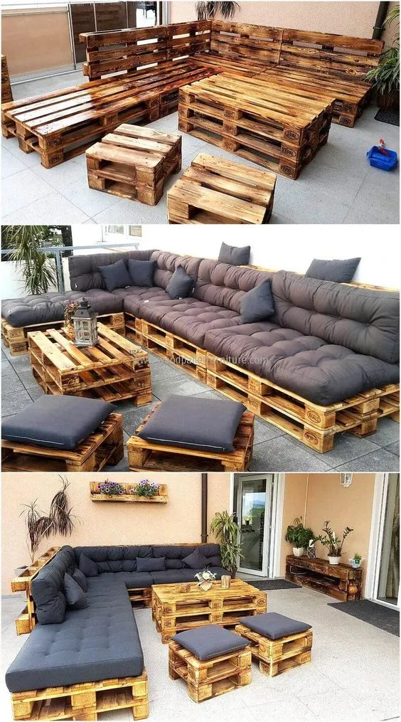 Minh họa cách tự đóng bàn ghế bằng gỗ thông pallet tại nhà