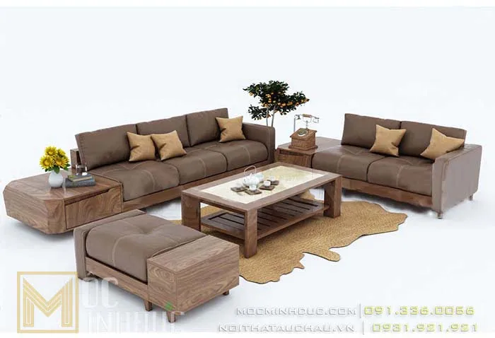 Mẫu bàn ghế gỗ óc chó phòng khách