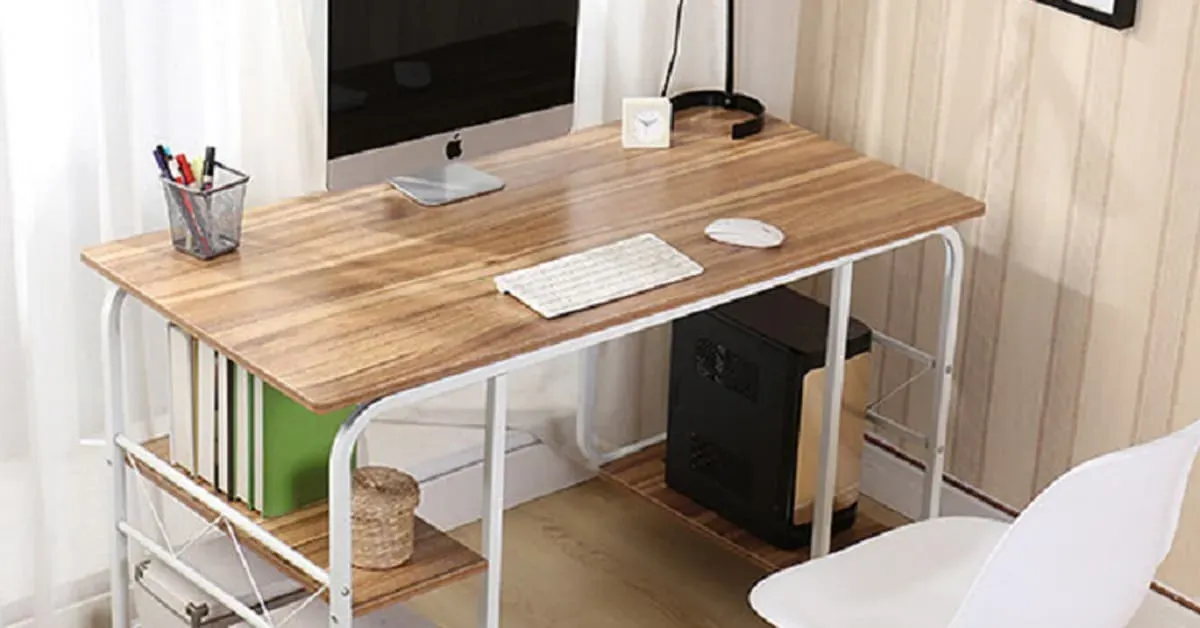 Bàn học gỗ hình chữ U đơn giản, thiết kế gọn gàng và thanh lịch