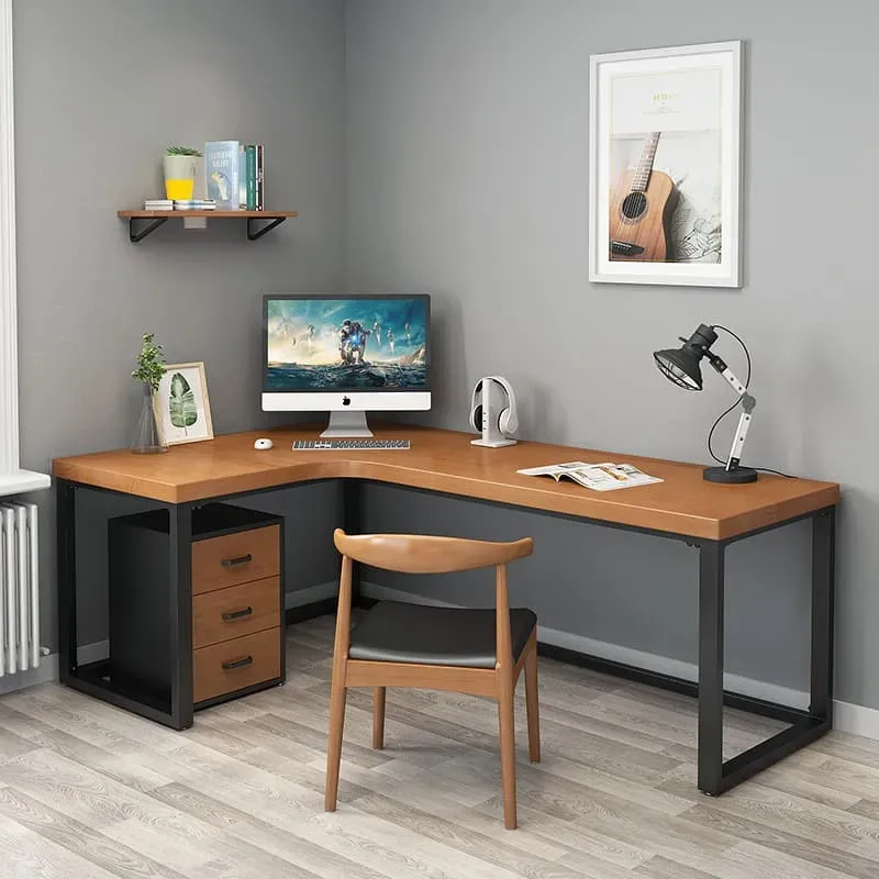 Mẫu bàn học đẹp bằng gỗ hình chữ L tích hợp giá sách, tối ưu không gian