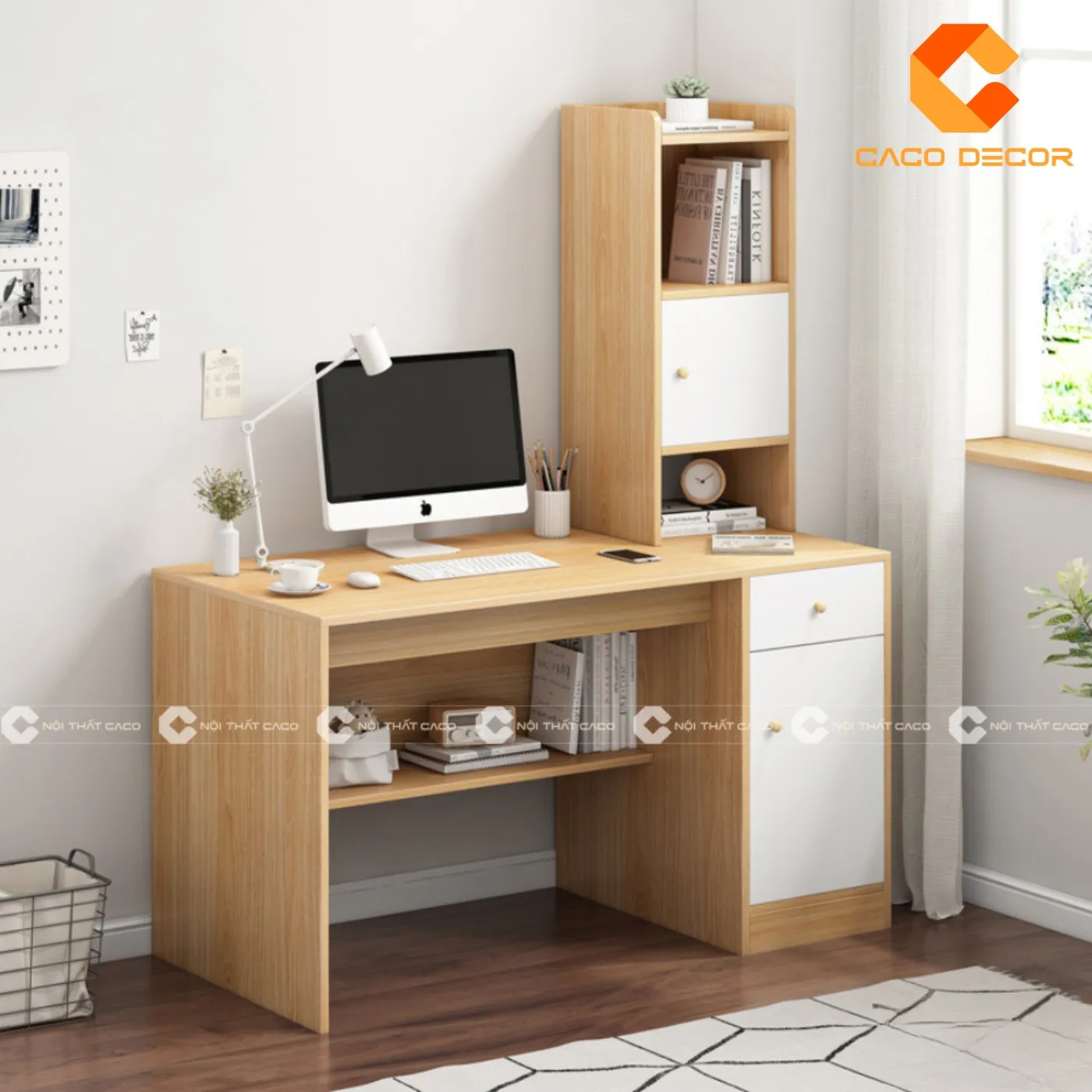 Mẫu bàn học sinh bằng gỗ công nghiệp có giá sách mini