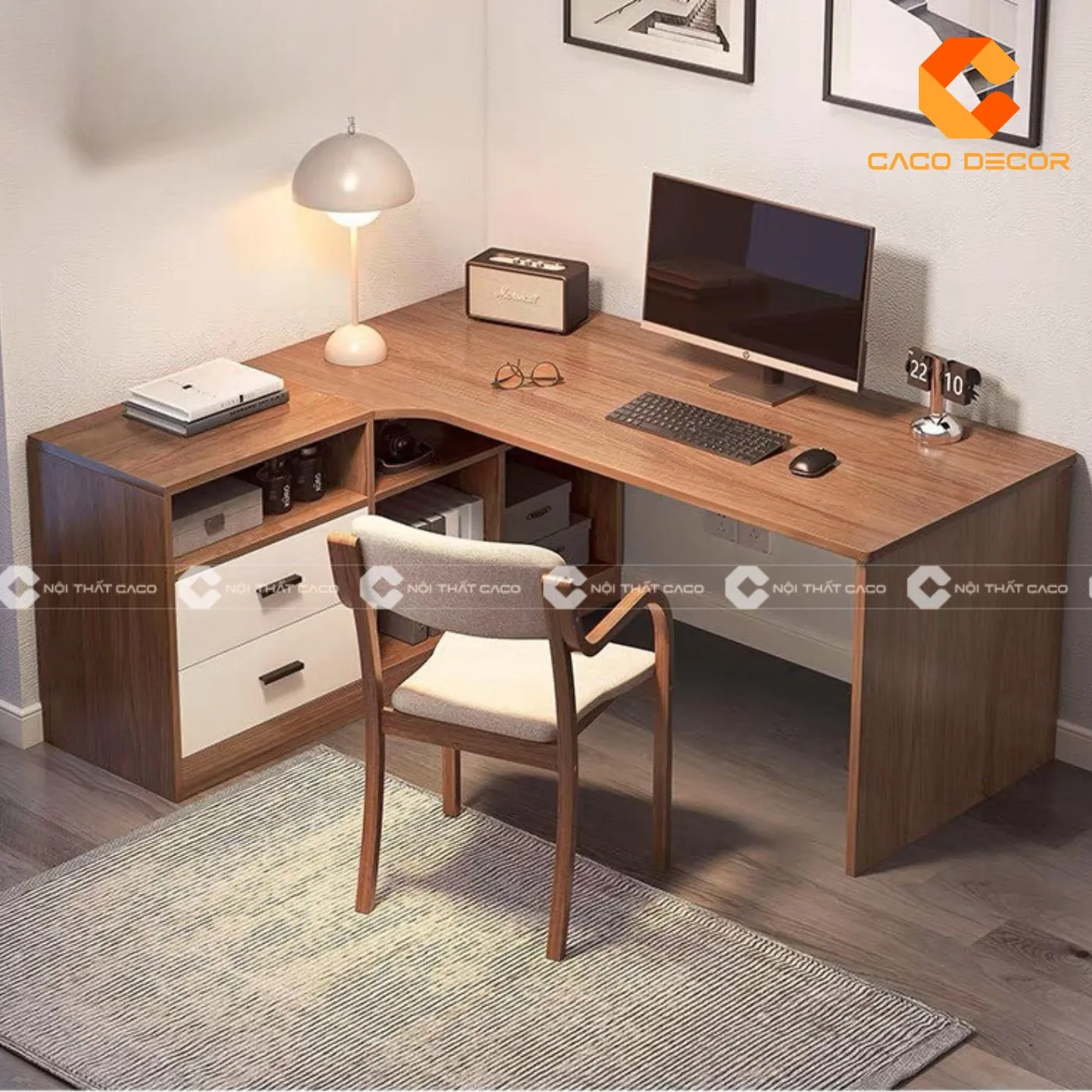 Bàn học sinh gỗ hình chữ L giúp gia tăng kích thước, bề mặt sử dụng bàn