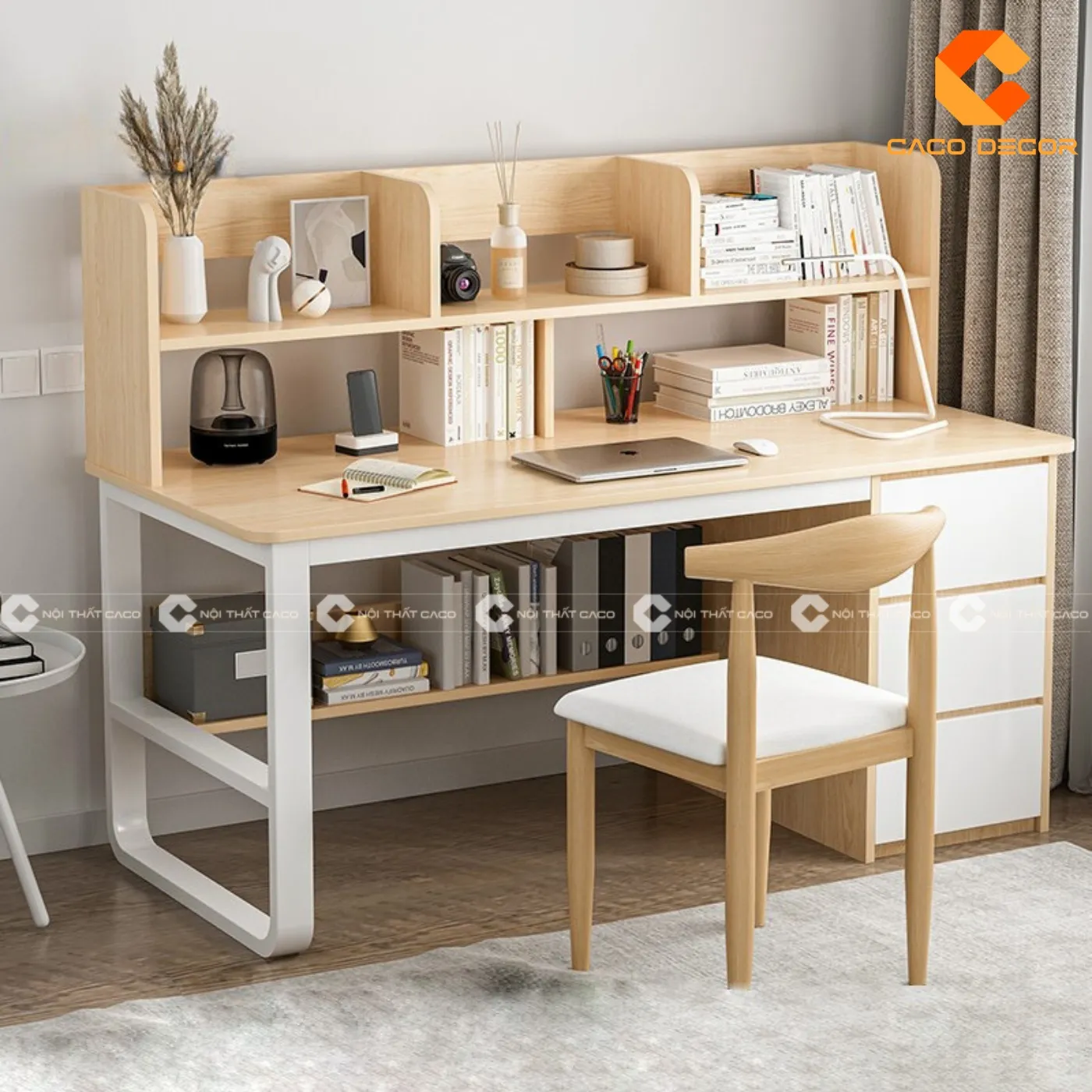 mẫu bàn học sinh bằng gỗ đẹp với thiết kế chân sắt dành cho bé học cấp 2