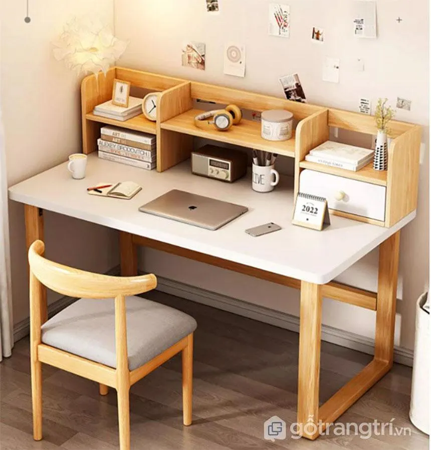 Bàn học sinh gỗ liền giá sách GHS-491013