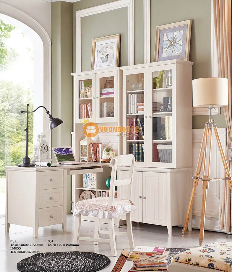 Mẫu bàn học sinh có giá sách bằng gỗ thiết kế độc đáo với nhiều hộc tủ lưu trữ