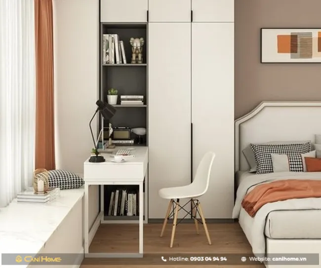 Mẫu bàn làm việc liền tủ quần áo do xưởng đã thi công (1)