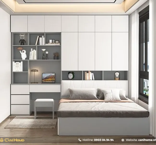 Mẫu bàn làm việc kết hợp tủ quần áo đẹp