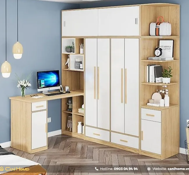 Mẫu bàn làm việc liền tủ quần áo