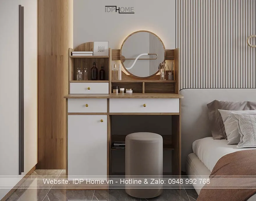 Mẫu bàn phấn đẹp hiện đại với thiết kế tối giản, tích hợp ngăn kéo