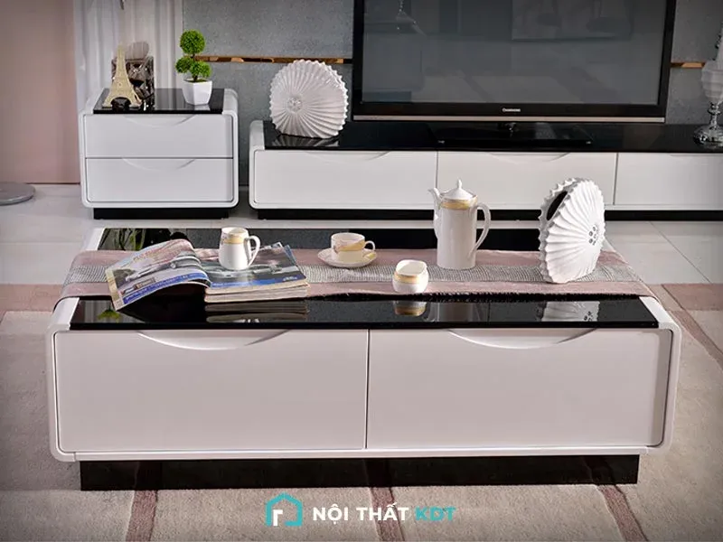 Mẫu bàn trà chữ nhật mặt kính