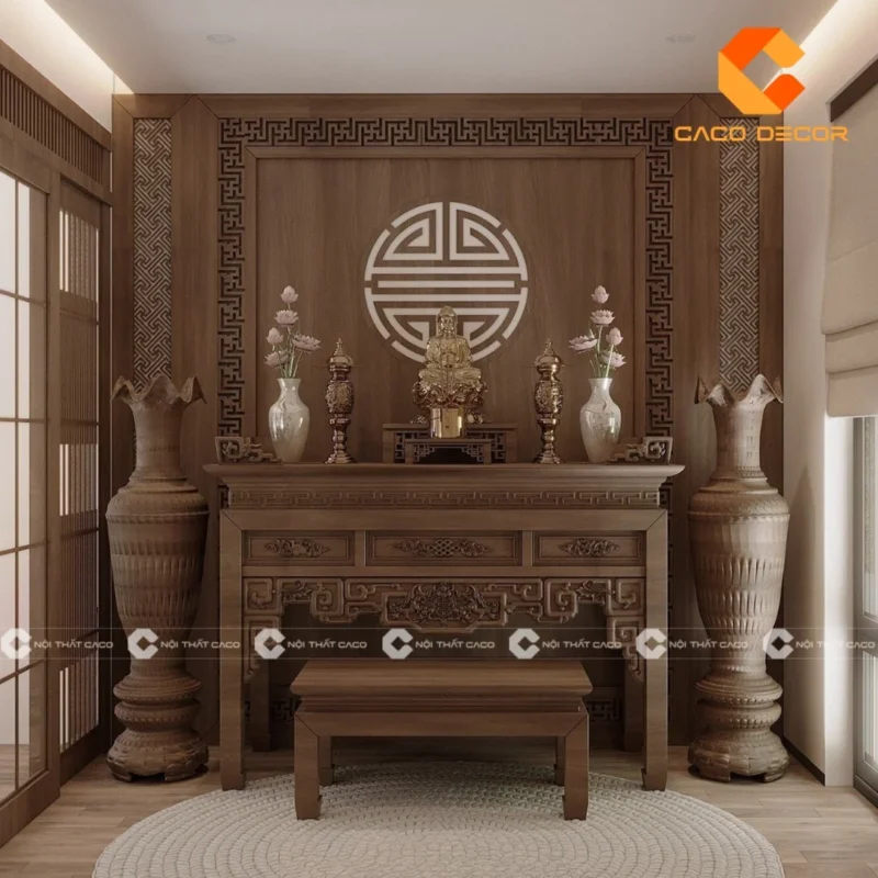 Mẫu bàn thờ đứng hiện đại với đường nét phẳng gọn và vách ngăn