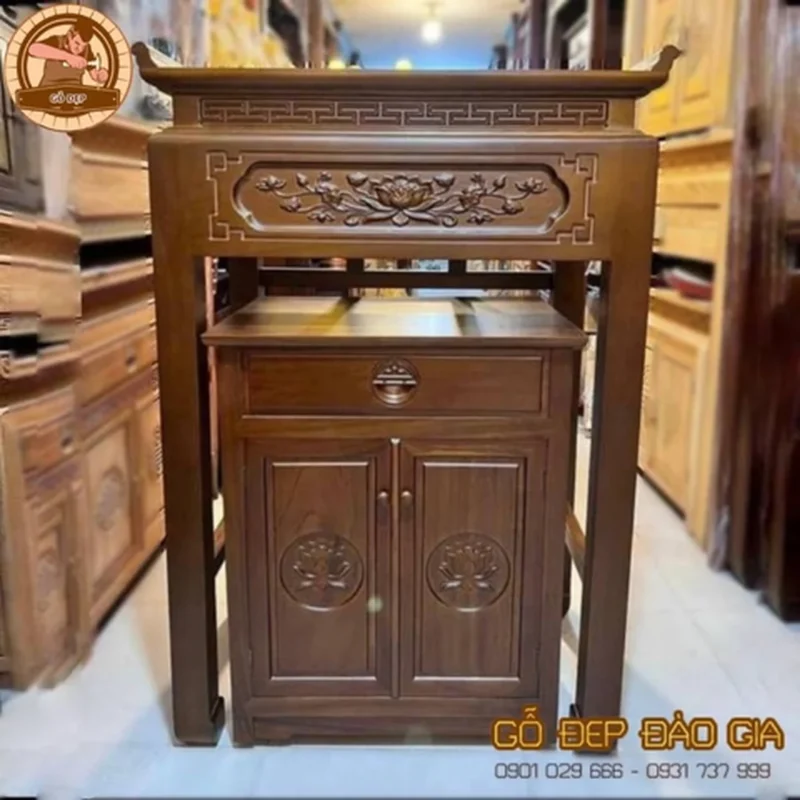 Mẫu bàn thờ gia tiên chân đứng thanh gọn cho không gian hiện đại