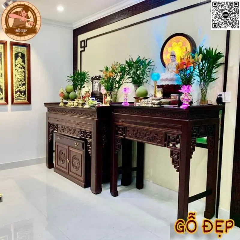 Mẫu bàn thờ Phật và gia tiên chung bằng gỗ mẫu bàn thờ phật và gia tiên chung bằng gỗ đẹp