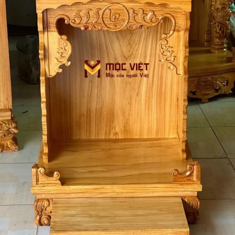 Mẫu bàn thờ thần tài thổ địa gỗ gõ đỏ hiện đại