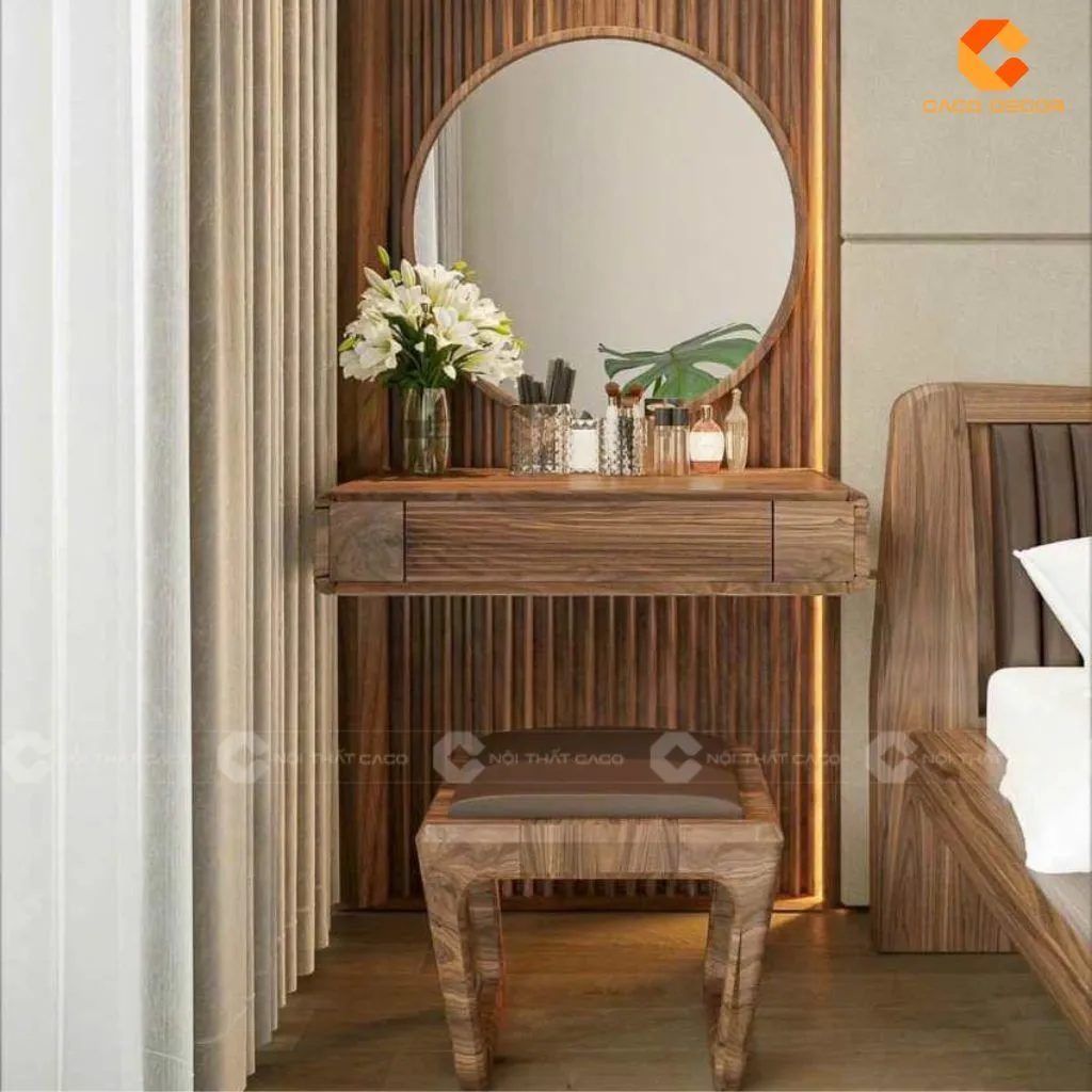 Bàn trang điểm gỗ tự nhiên có màu nâu vân gỗ đẹp