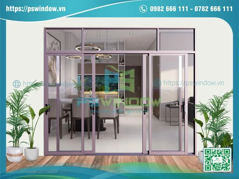 Mẫu cửa nhôm kính phòng khách đẹp 4 cánh lùa