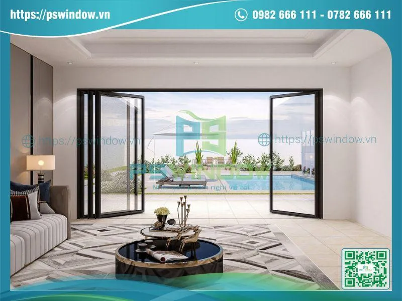 Mẫu cửa nhôm kính xếp trượt cho phòng khách
