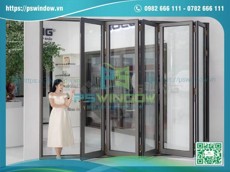 Mẫu cửa nhôm Soco xếp trượt cho phòng khách