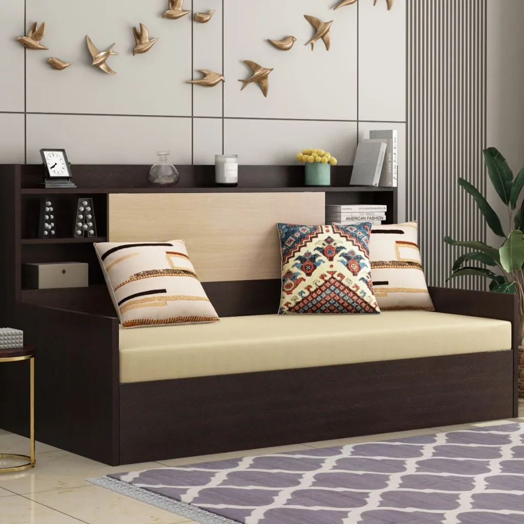 Mẫu giường sofa đa năng khung gỗ tự nhiên màu trầm