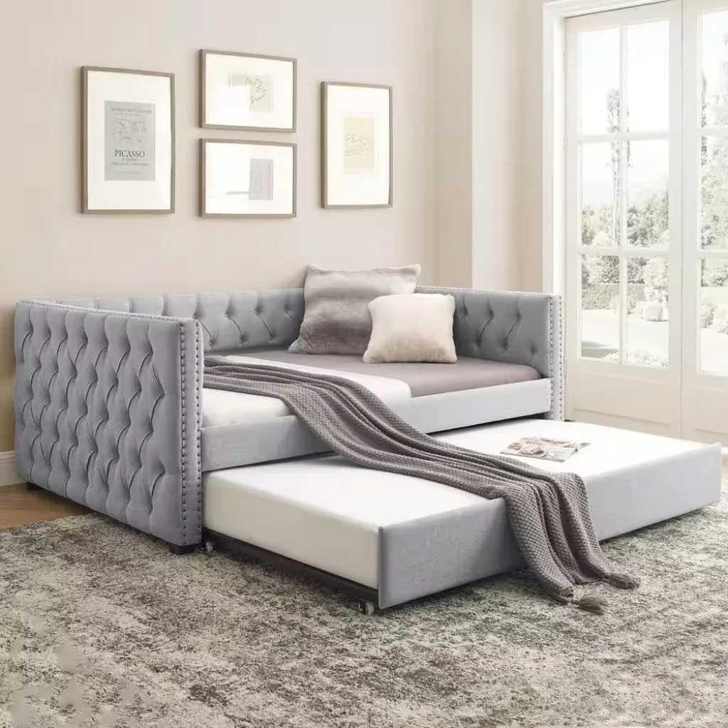 Mẫu giường thông minh kết hợp sofa khung gỗ công nghiệp bọc nệm