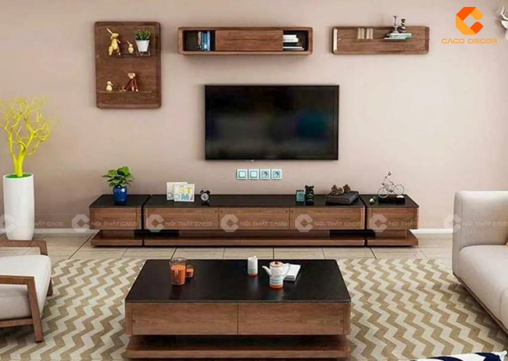 Mẫu tủ kệ tivi chung cư gỗ tự nhiên đẹp