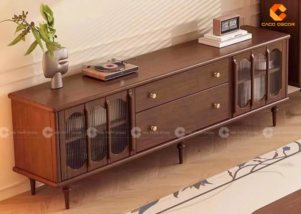 Mẫu tủ kệ tivi chung cư gỗ tự nhiên cao cấp