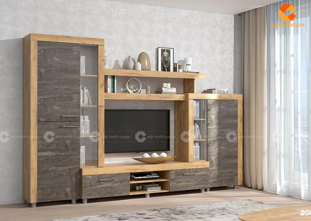 Mẫu tủ kệ tivi chung cư gỗ tự nhiên