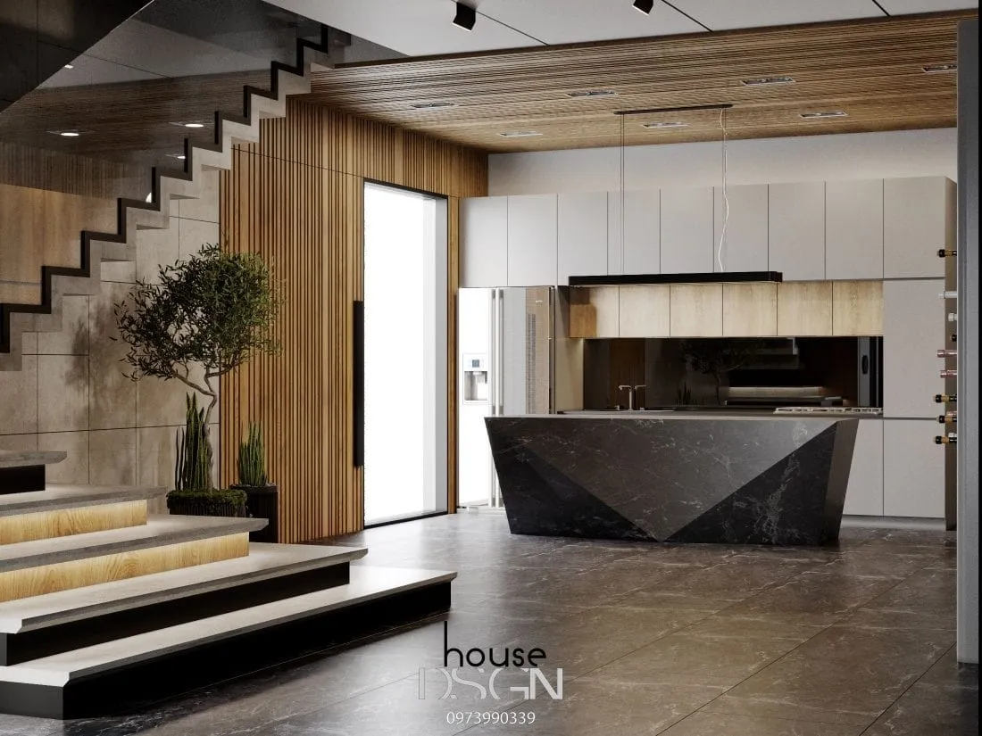 mẫu không gian mở cho phòng khách và bếp đẹp