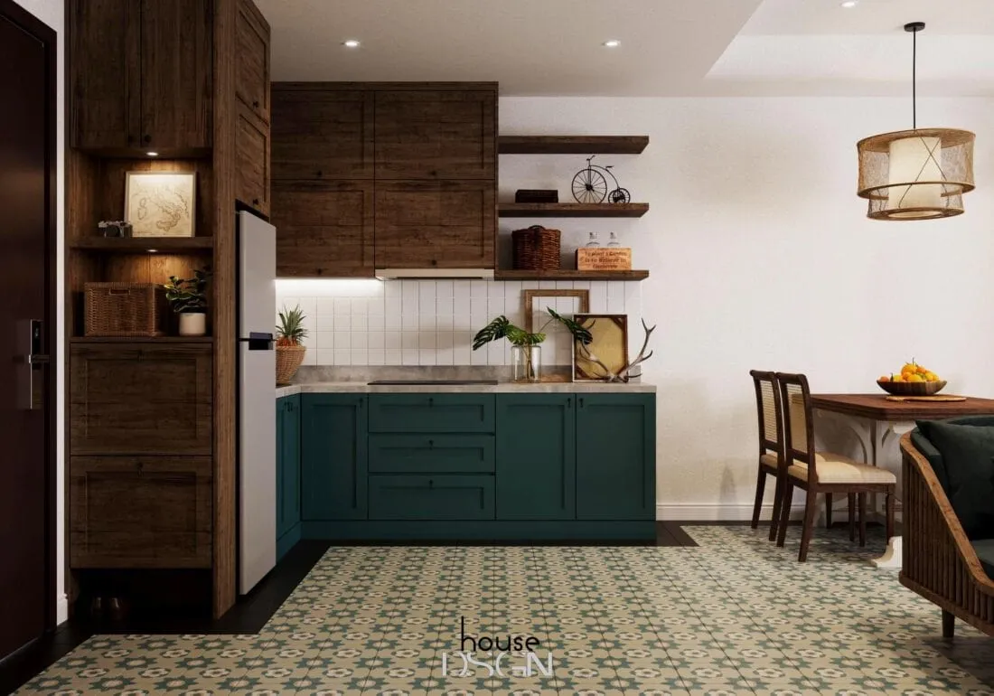 mẫu không gian mở phòng khách và bếp