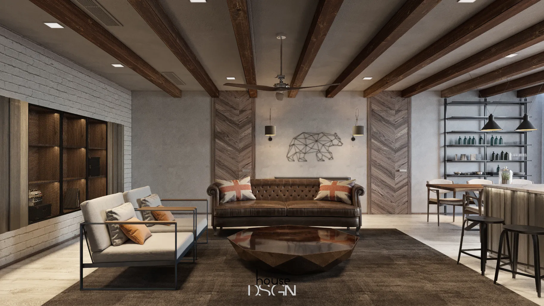 mẫu không gian liền bếp đẹp