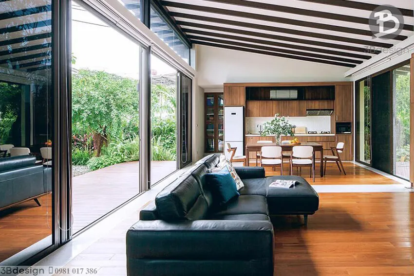 mẫu phòng khách liền phòng bếp nhà cấp 4 ở nông thôn