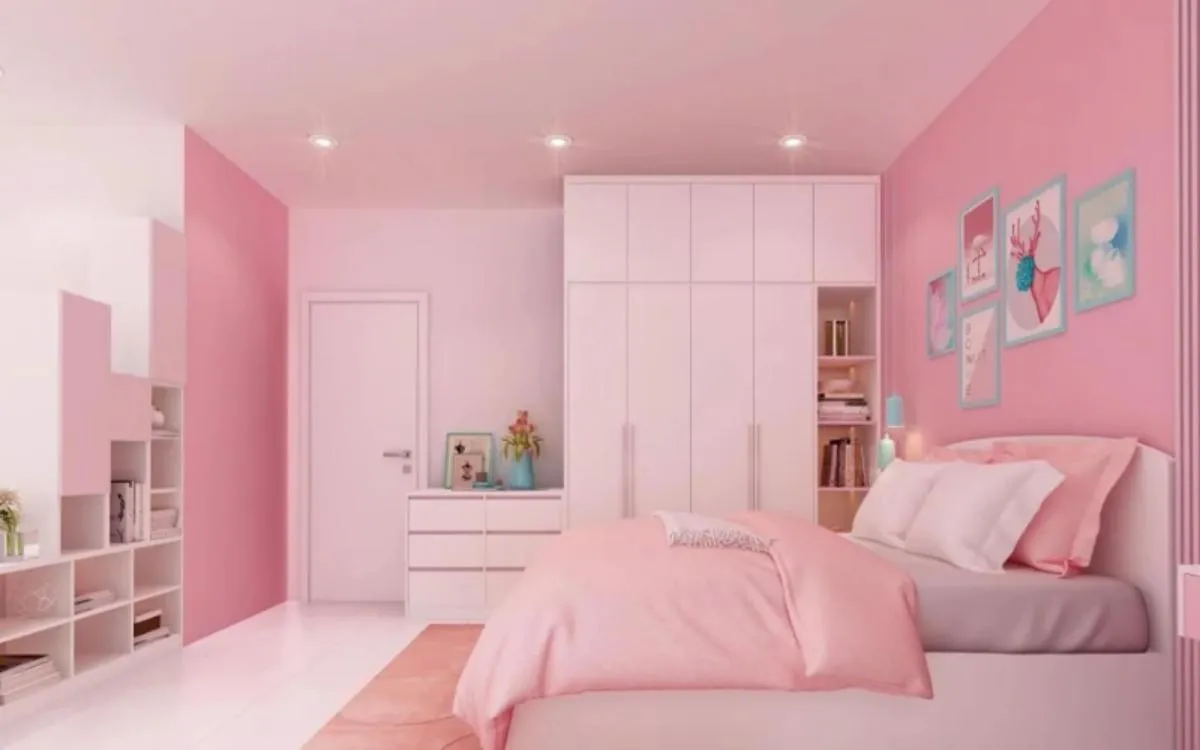 Phòng ngủ bé gái tone hồng pastel