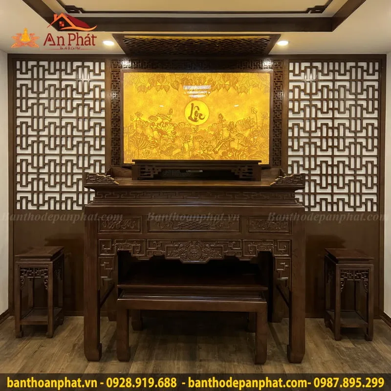 Phòng thờ đẹp sang trọng gỗ Gụ cao cấp KGT352, phong cách hiện đại ấn tượng