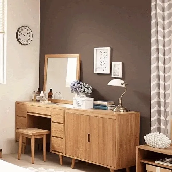 Bàn trang điểm gỗ kèm gương phong cách Scandinavian, màu trắng tinh tế