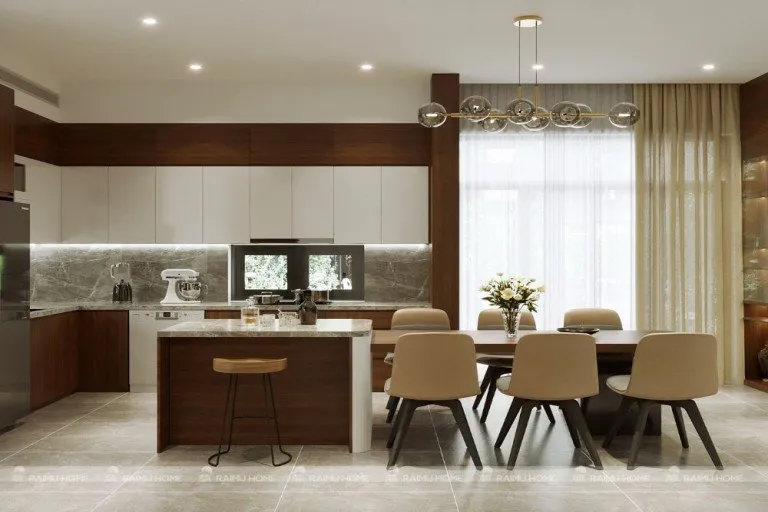 Mẫu thiết kế nội thất phòng ăn đẹp và bắt mắt sử dụng chất liệu gỗ tự nhiên cao cấp