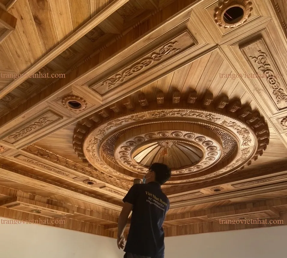 Thi công trần gỗ xoan