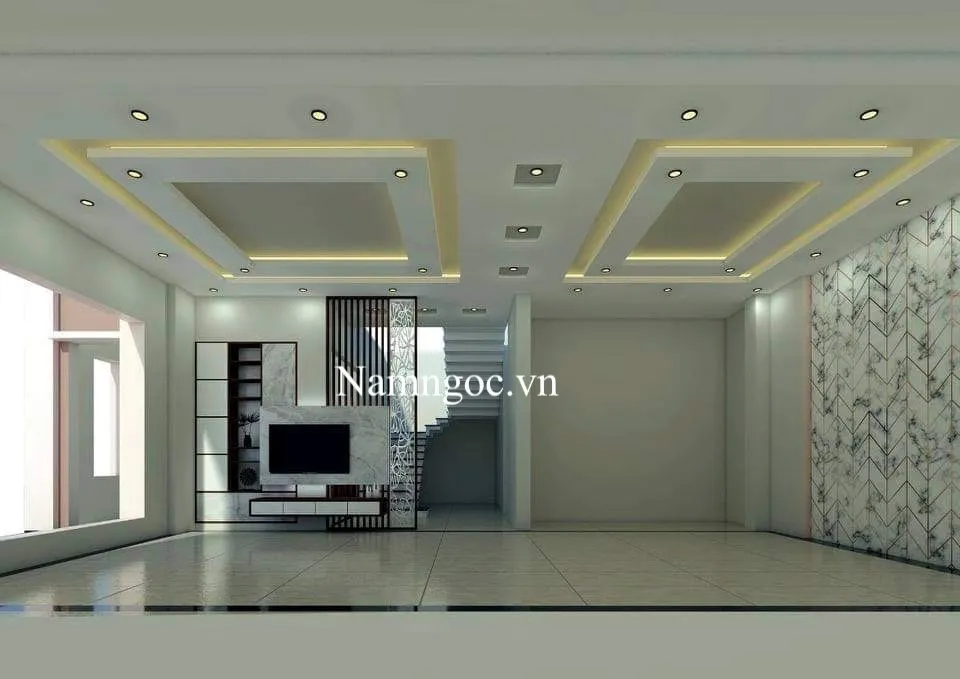 Trần thạch cao phòng khách 40m2 thông phòng thờ