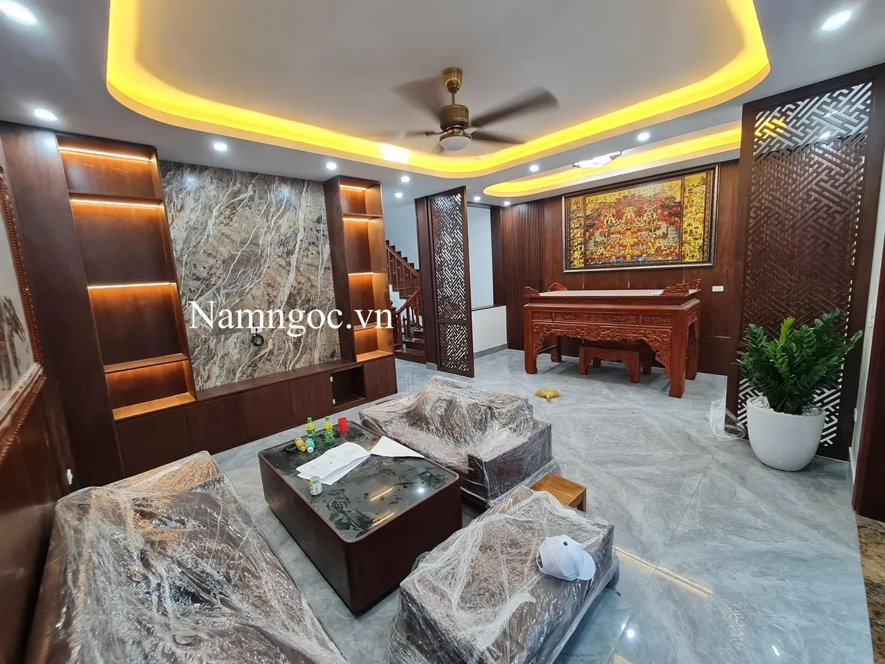 Trần thạch cao phòng khách hiện đại sang trọng