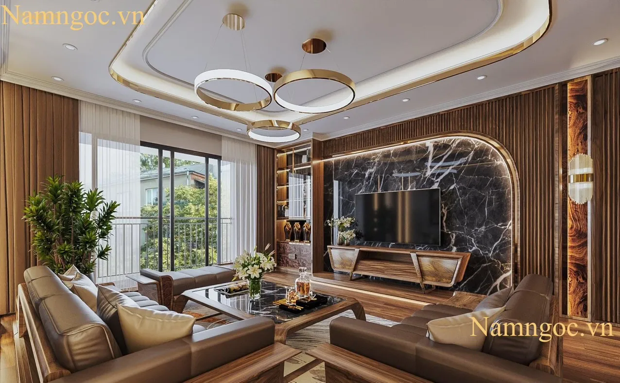 Trần thạch cao phòng khách với đèn LED dây