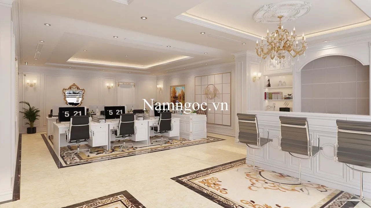 Trần thạch cao phòng khách 45m2 có phào chỉ