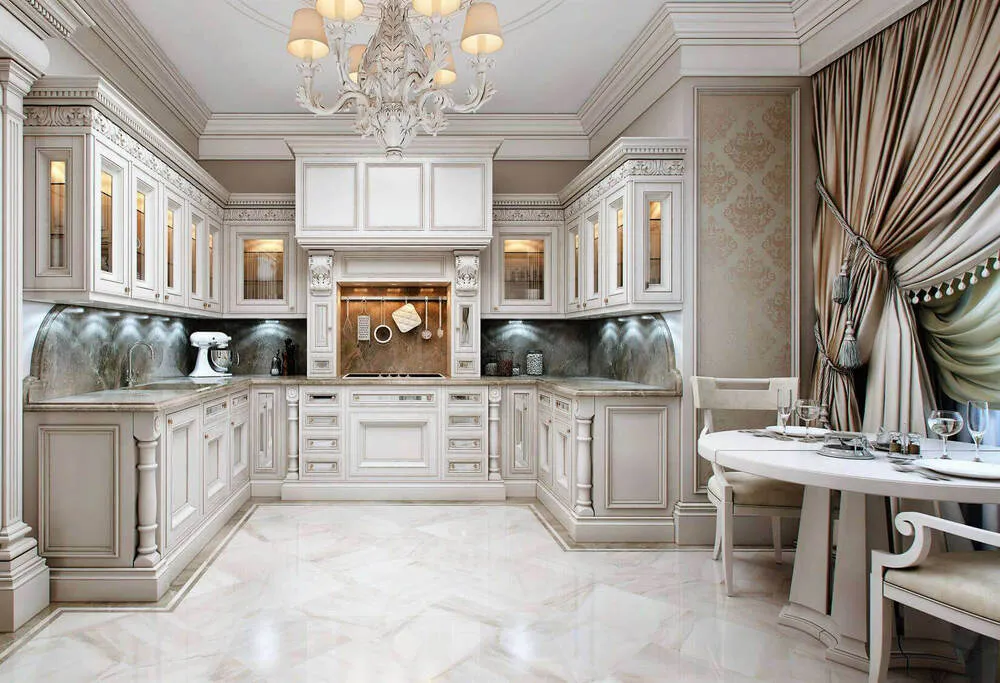 Tủ bếp chữ U phong cách tân cổ điển