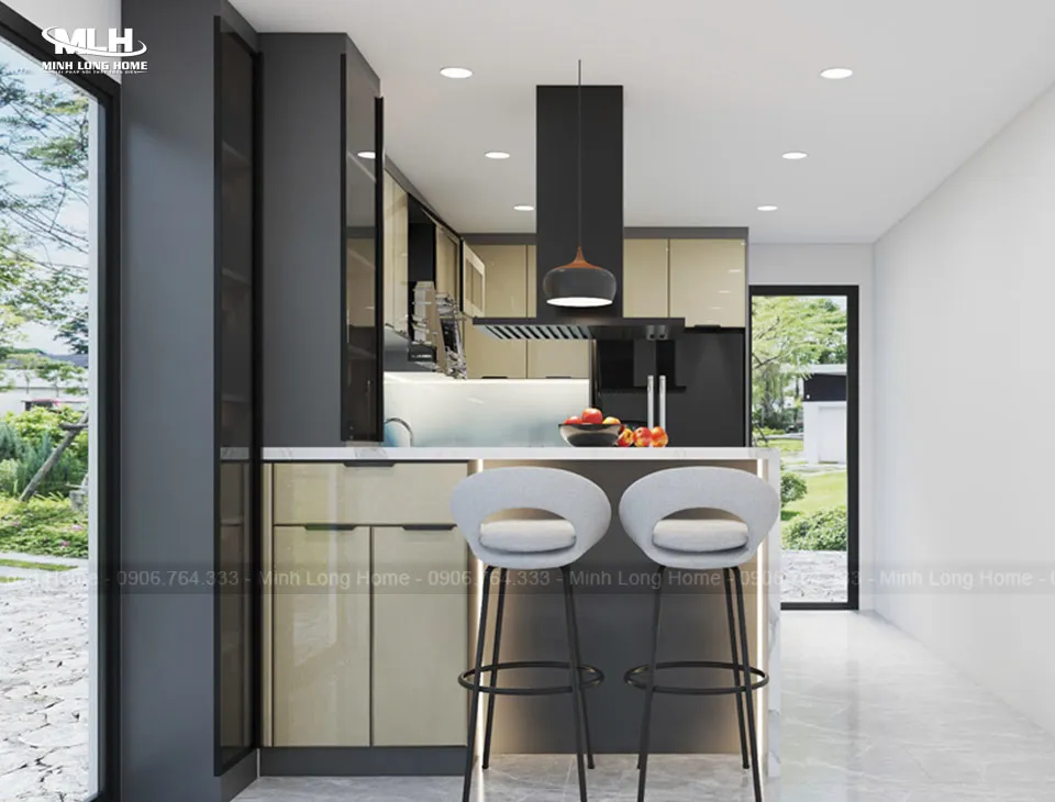 Mẫu tủ bếp inox cánh kính màu đang hot