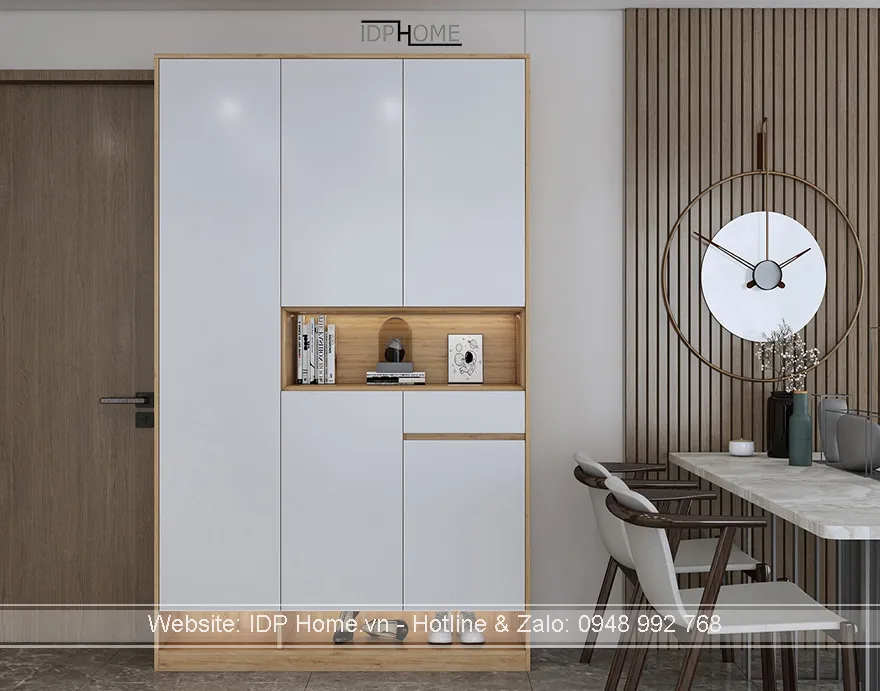 Mẫu tủ giầy bằng gỗ đẹp TG6812 màu trắng vân gỗ hiện đại