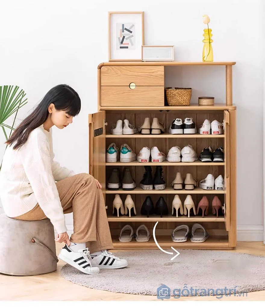 Mẫu tủ giầy gỗ tự nhiên đẹp nhỏ gọn GHS-52042