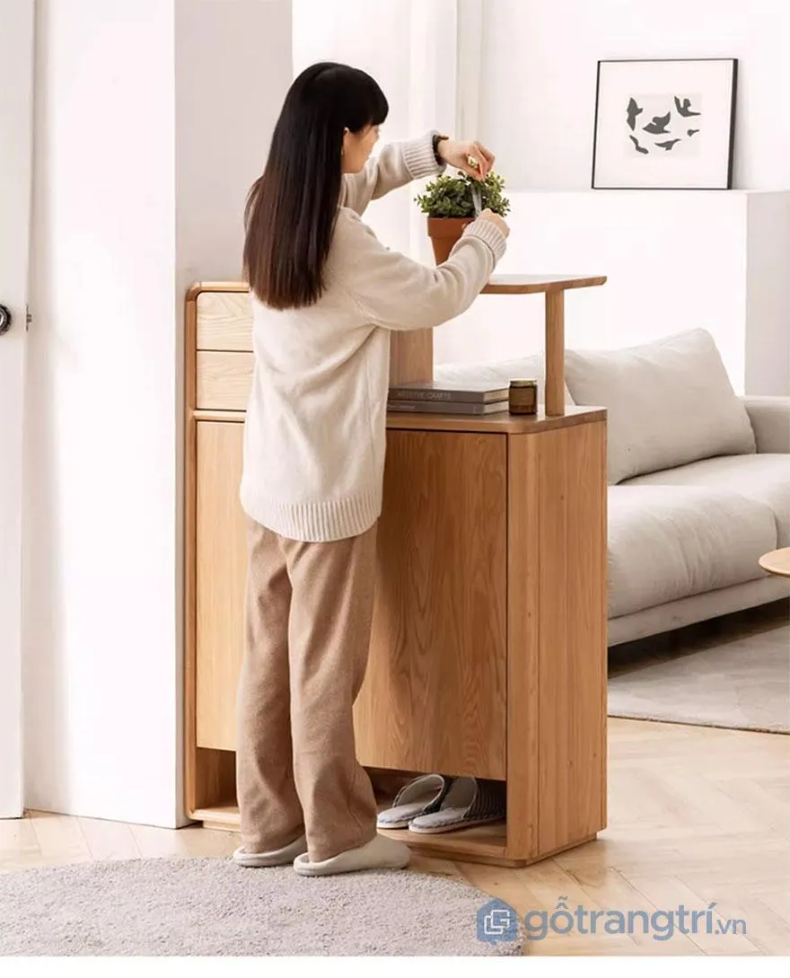 Mẫu tủ giầy gỗ tự nhiên đẹp nhỏ gọn GHS-52042