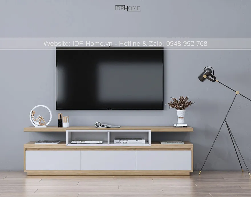 Mẫu tủ để tivi phòng khách KT6804 màu gỗ sáng thiết kế tối giản