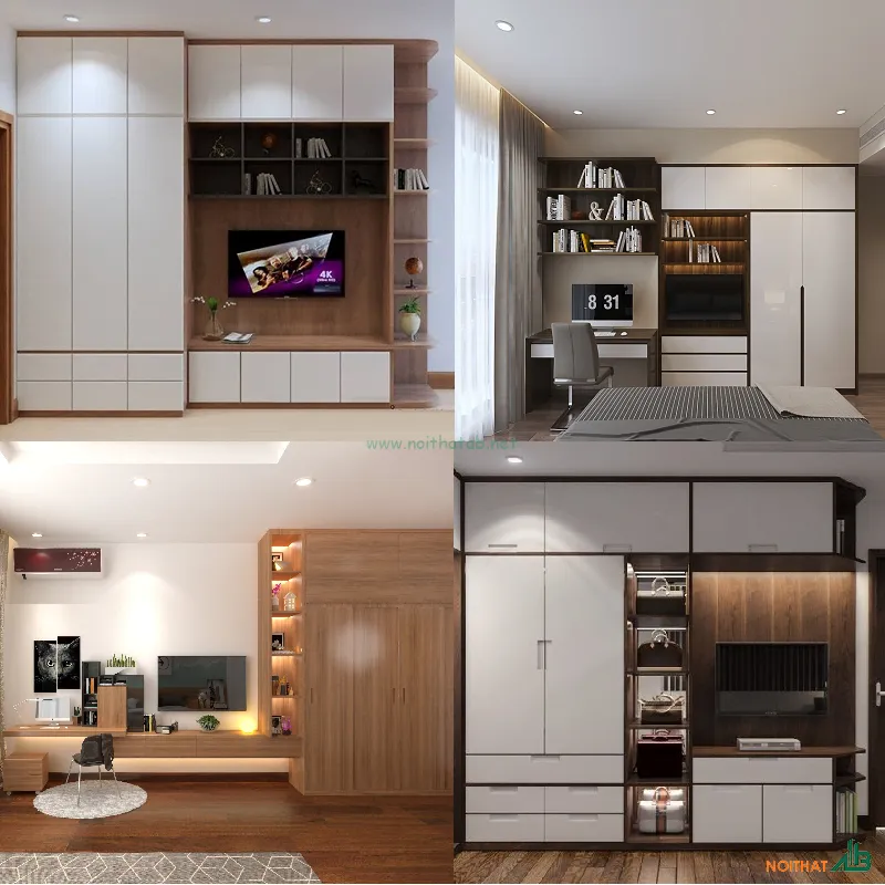 Mẫu tủ quần áo kết hợp kệ tivi đẹp