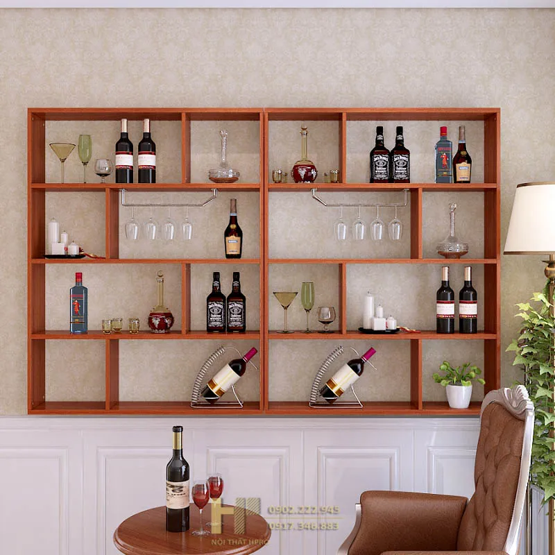 mẫu tủ rượu phòng khách hiện đại treo tường gỗ công nghiệp